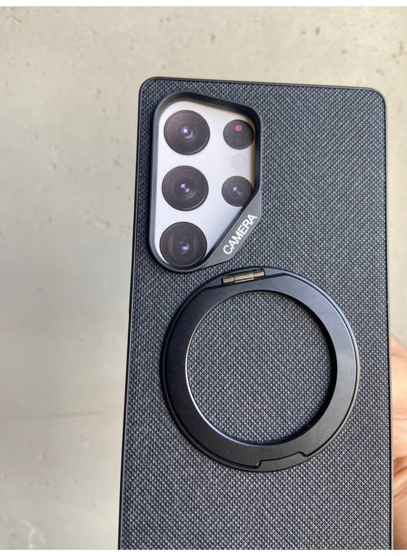 Samsung Galaxy S25 Ultra Case, MagSafe Compatible, Anti-Fall Protection with Camera Shield, Soft Edge Design, TPU+PC Back Cover (Black Fabric + Stand) - Image 3